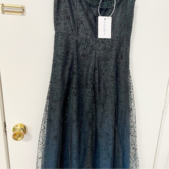 Marchesa Notte Ombré Glitter Tulle Off Shoulder Gown - Picture 7 of 11